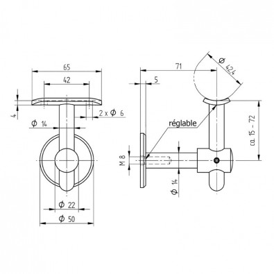 Support mural de main courante contemporain design en inox 304 brossé Support mural de main courante contemporain design en inox 304 brossé