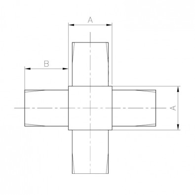 Raccord à 90 degrés 4 départs en inox 316 brossé section 25 x 25 mm Raccord à 90 degrés 4 départs en inox 316 brossé section 25 x 25 mm